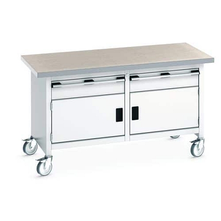 Mobilní dílenský stůl Bott Cubio Storage, 84 x 150 x 75 cm, 2 zásuvky, 2 skříňky, linoleum, šedá-šedá