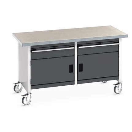 Mobilní dílenský stůl Bott Cubio Storage, 84 x 150 x 75 cm, 2 zásuvky, 2 skříňky, linoleum, šedá-antracit