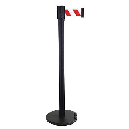 Zahrazovací sloupek s pásem Manutan Expert Black, základna s kolečky, 2 m, červený/bílý