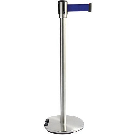 Zahrazovací sloupek s pásem Manutan Expert Chrom, základna s kolečky, 2 m, modrý