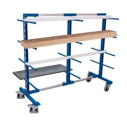 Regálový vozík s nosnými rameny, oboustranný, 24 ramen, 320 x 83 x 180 cm, modrý