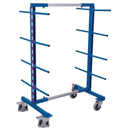 Regálový vozík s nosnými rameny, oboustranný, 16 ramen, 170 x 83 x 180 cm, modrý