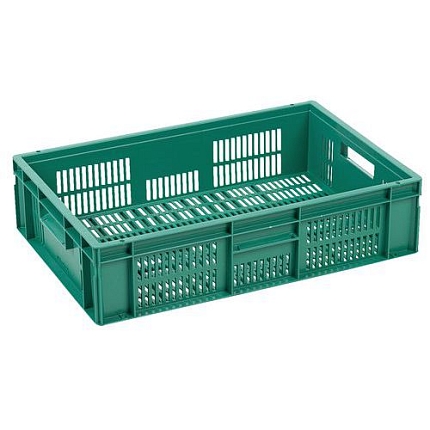 Plastová Euro přepravka Manutan Expert s perforovanými stěnami, zelená, 150 x 400 x 600 mm, 28 l