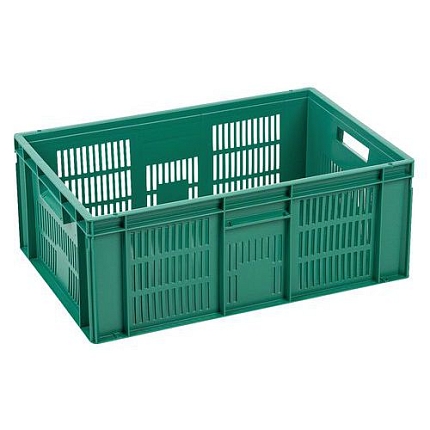 Plastová Euro přepravka Manutan Expert s perforovanými stěnami, zelená, 235 x 400 x 600 mm, 45 l