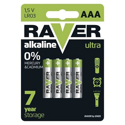 Alkalická baterie RAVER AAA (LR03) - 4 ks