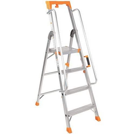 Profesionální hliníkový žebřík s plošinou, 4 stupně - Manutan Expert