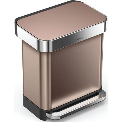 Obdélníkový odpadkový koš s kapsou na vložku 30 l růžově zlatý