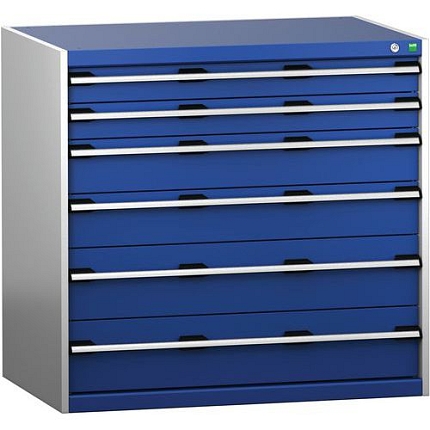 Dílenská zásuvková skříň Bott Cubio 200, 100 x 105 x 75 cm, 6 zásuvek, šedá-modrá