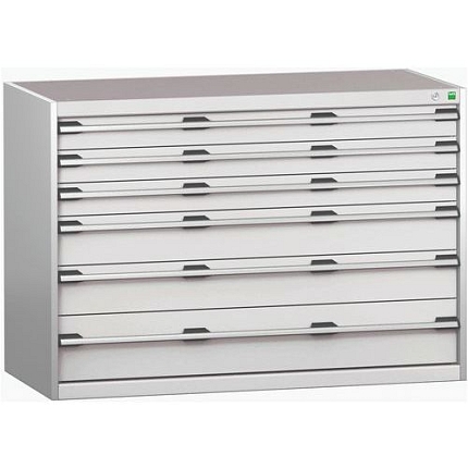 Dílenská zásuvková skříň Bott Cubio 200, 90 x 130 x 65 cm, 6 zásuvek, šedá-šedá