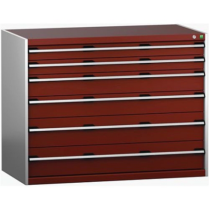 Dílenská zásuvková skříň Bott Cubio 200, 100 x 130 x 75 cm, 6 zásuvek, šedá-červená