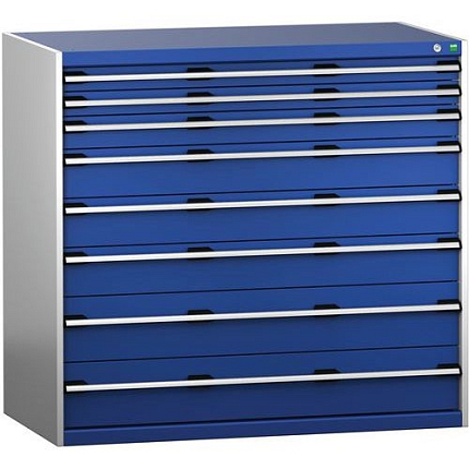 Dílenská zásuvková skříň Bott Cubio 200, 120 x 130 x 75 cm, 8 zásuvek, šedá-modrá