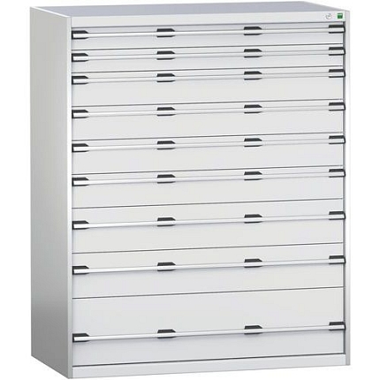 Dílenská zásuvková skříň Bott Cubio 200, 160 x 130 x 75 cm, 9 zásuvek, šedá-šedá