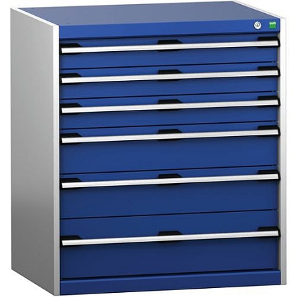 Dílenská zásuvková skříň Bott Cubio 200, 90 x 80 x 65 cm, 6 zásuvek, šedá-modrá