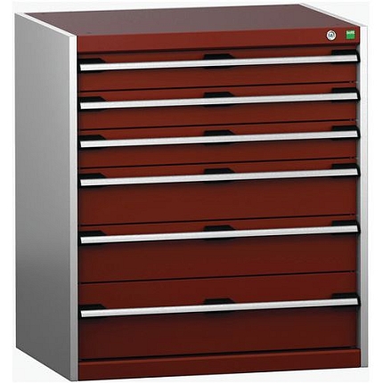 Dílenská zásuvková skříň Bott Cubio 200, 90 x 80 x 65 cm, 6 zásuvek, šedá-červená