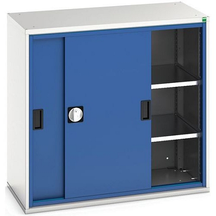 Dílenská skříň s posuvnými dveřmi, 100 x 105 x 55 cm, 2 police, šedá-modrá