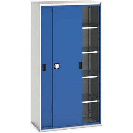 Dílenská skříň s posuvnými dveřmi, 200 x 105 x 55 cm, 4 police, šedá-modrá
