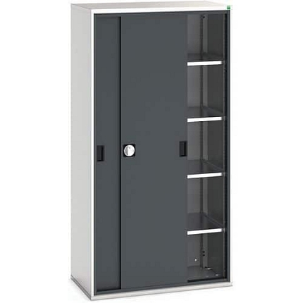Dílenská skříň s posuvnými dveřmi, 200 x 105 x 55 cm, 4 police, šedá-antracit