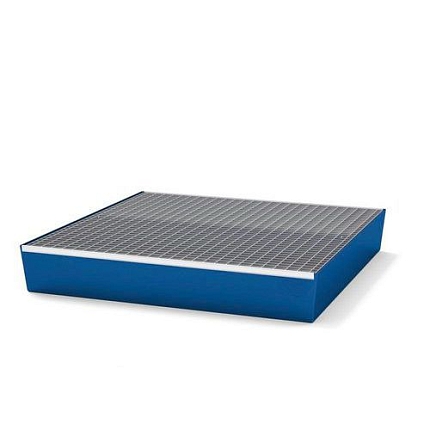 Ocelová záchytná vana s roštem, na paletu, pro 4 sudy, lakovaná