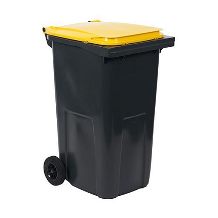 Plastová venkovní popelnice na tříděný odpad, objem 240 l, černá/žlutá
