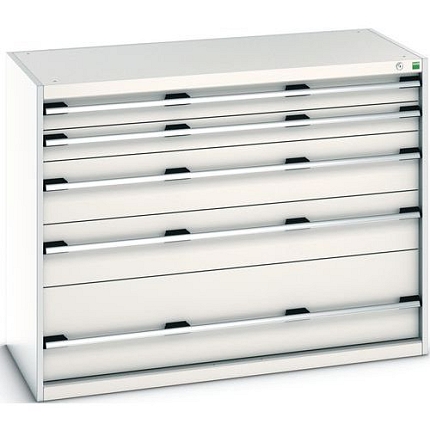 Dílenská zásuvková skříň Bott Cubio 200, 100 x 130 x 65 cm, 5 zásuvek, šedá-šedá