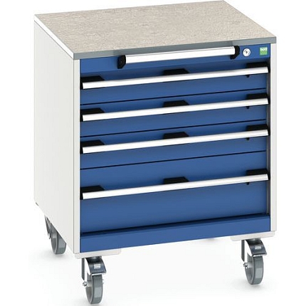 Mobilní zásuvková skříň Bott Cubio, 79 x 65 x 65 cm, 4 zásuvky, linoleum, šedá-modrá