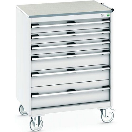 Mobilní zásuvková skříň Bott Cubio, 109 x 80 x 65 cm, 6 zásuvek, linoleum, šedá-šedá