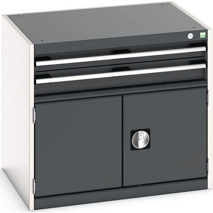 Dílenská zásuvková skříň Bott Cubio, 70 x 80 x 65 cm, 2 zásuvky, 1 skříňka, šedá-antracit