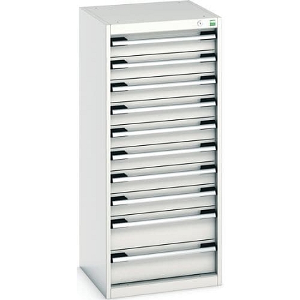 Dílenská zásuvková skříň Bott Cubio, 120 x 52,5 x 52,5 cm, 10 zásuvek, šedá-šedá