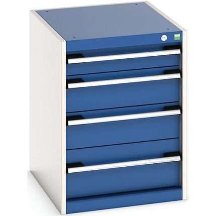 Dílenská zásuvková skříň Bott Cubio, 70 x 52,5 x 65 cm, 4 zásuvky, šedá-modrá
