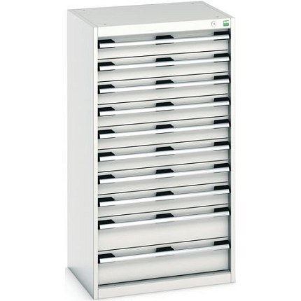 Dílenská zásuvková skříň Bott Cubio, 120 x 65 x 52,5 cm, 10 zásuvek, šedá-šedá