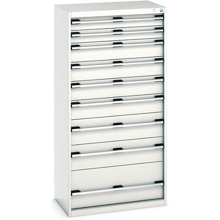 Dílenská zásuvková skříň Bott Cubio, 160 x 80 x 52,5 cm, 9 zásuvek, šedá-šedá