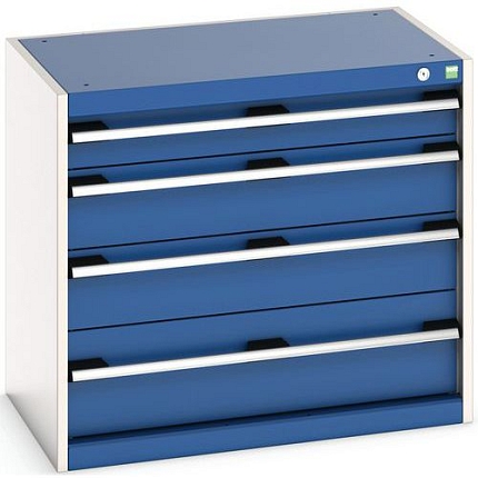Dílenská zásuvková skříň Bott Cubio, 70 x 80 x 52,5 cm, 4 zásuvky, šedá-modrá
