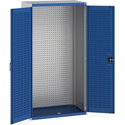 Dílenské skříně s perfo panely pro držáky na nářadí/boxy, 200 x 105 x 65 cm, šedá-modrá