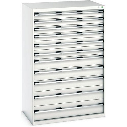 Dílenská zásuvková skříň Bott Cubio, 160 x 105 x 75 cm, 11 zásuvek, šedá-šedá