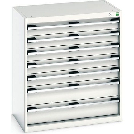 Dílenská zásuvková skříň Bott Cubio, 90 x 80 x 52,5 cm, 7 zásuvek, šedá-šedá