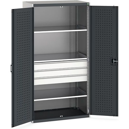 Dílenská skříň se zásuvkami Bott Cubio, 200 x 105 x 65 cm, 3 police, 3 zásuvky, šedá-antracit