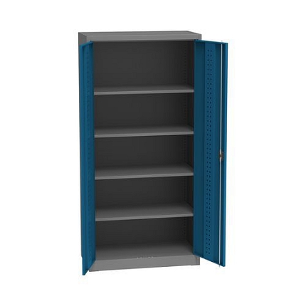 Kovová dílenská skříň, 4 police, 195 x 95 x 50 cm, tmavě šedá/tmavě modrá
