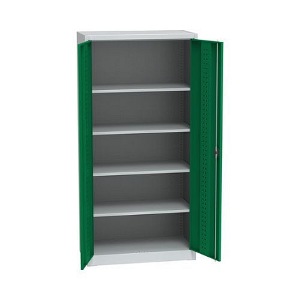 Kovová dílenská skříň, 4 police, 195 x 95 x 50 cm, světle šedá/zelená