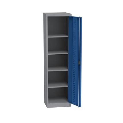 Kovová dílenská skříň, 4 police, 195 x 50,5 x 50 cm, tmavě šedá/tmavě modrá