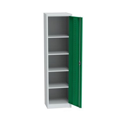 Kovová dílenská skříň, 4 police, 195 x 50,5 x 50 cm, světle šedá/zelená