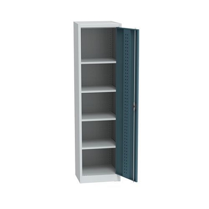 Kovová dílenská skříň, 4 police, 195 x 50,5 x 50 cm, světle šedá/antracit