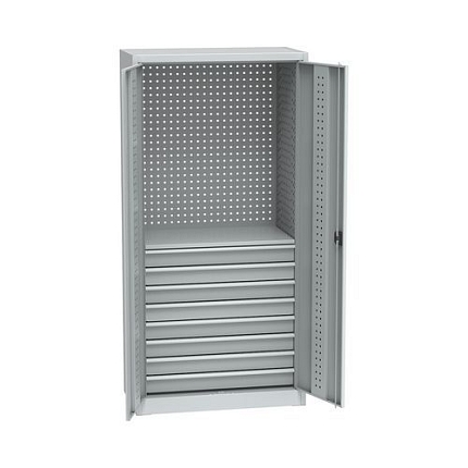 Kovová dílenská skříň na nářadí, 8 zásuvek, 195 x 95 x 50 cm, světle ??edá