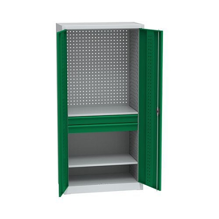 Kovová dílenská skříň na nářadí, 2 zásuvky, 195 x 95 x 50 cm, světle šedá/zelená