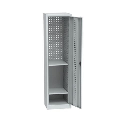 Kovová dílenská skříň na nářadí, 2 police, 195 x 50,5 x 50 cm, světle šedá