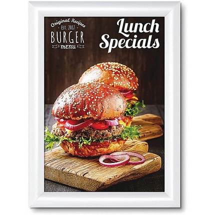 Rám na plakáty P25, ostré rohy, bílý, A4