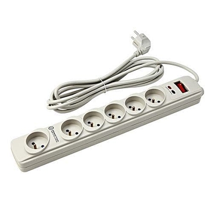 Prodlužovací kabel s přepěťovou ochranou Powerton, 6 zásuvek, 3 m, bílá