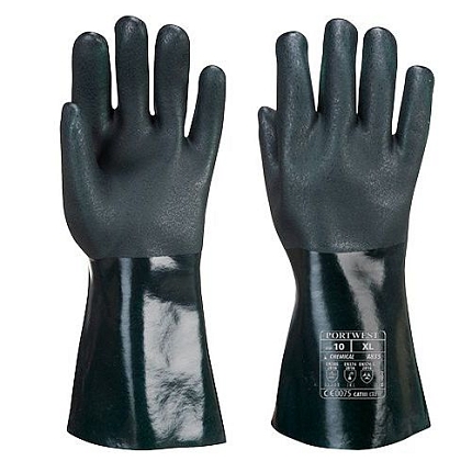 Dvakrát máčené PVC rukavice 35cm, zelená, vel. XL