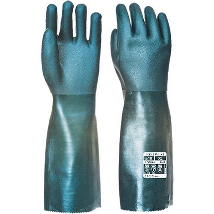 Dvakrát máčené PVC rukavice 45cm, zelená, vel. XL