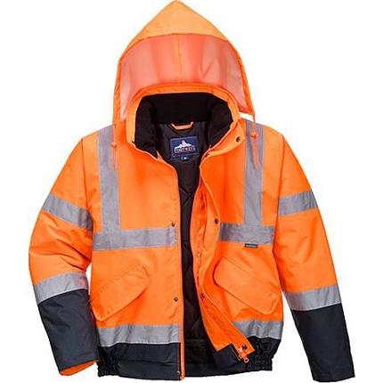 Reflexní nepromokavá bunda bomber Hi-Vis, oranžová/modrá vel. L