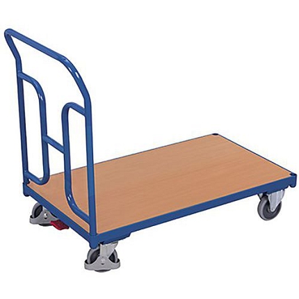 Plošinový vozík s madlem s výztuhou, do 250 kg, 112,5 x 60 x 93,5 cm, modrý